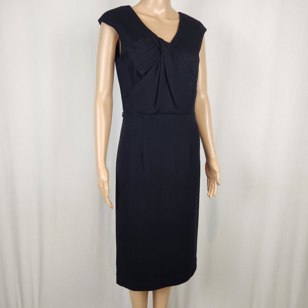 Precis Black Sheath Sz 8 Dress with V-Neck Bow Tie Design Business Dress Luxury